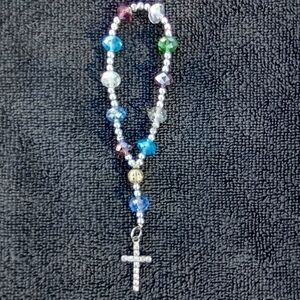 Silver and Beaded Rosary Bracelet